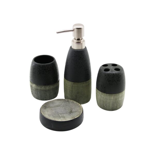 4 PCS ANTRASİT GRİ - KREMSERAMİK BANYO TEMİZLİK SETİ SIVI - KATI SABUNLUK - DİŞ FIRÇALIK - MACUNLUK (K0)