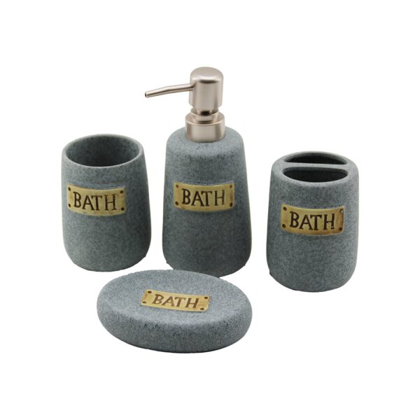 4 PCS GRİ SERAMİK BANYO TEMİZLİK SETİ SIVI - KATI SABUNLUK - DİŞ FIRÇALIK - MACUNLUK (K0)