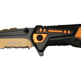 4171 Turuncu Kamp Çakı 21cm - Yarı Otomatik, Kemerlikli, Testere Detaylı
