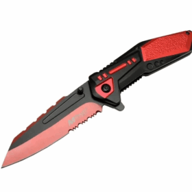 4173 Kırmızı Kamp Çakı 21cm - Yarı Otomatik, Kemerlikli, Testere Detaylı