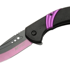 4211 Mor Kamp Çakı 20cm- Yarı Otomatik, Kemerlikli, Oluklu