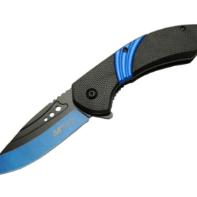 4213 Mavi Kamp Çakı 20cm- Yarı Otomatik, Kemerlikli, Oluklu