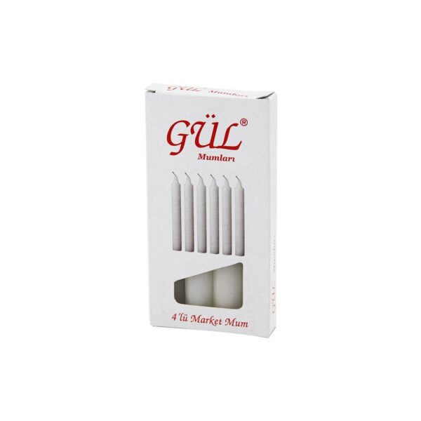 4PCS - İNCE   ÇAP=1.6CM - UZUNLUK=12CM   BEYAZ KLASİK  MARKET MUM (K0)