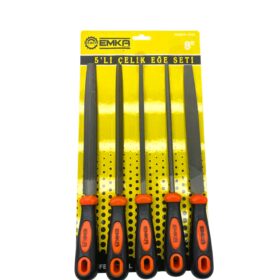 5 PARÇA  8'' ÇELİK EĞE SETİ BALIK SIRTI - ÜÇGEN - KARE - YUVARLAK - DÜZ GENİŞ (K0)