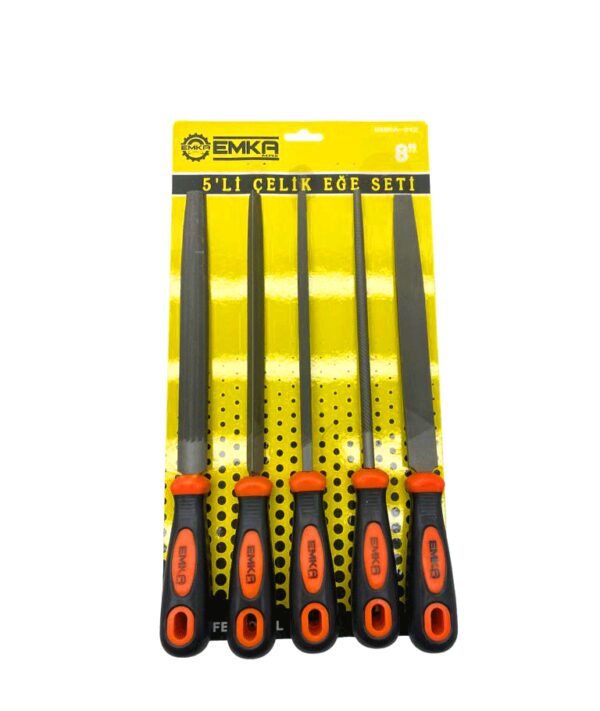 5 PARÇA  8&apos;&apos; ÇELİK EĞE SETİ BALIK SIRTI - ÜÇGEN - KARE - YUVARLAK - DÜZ GENİŞ (K0)
