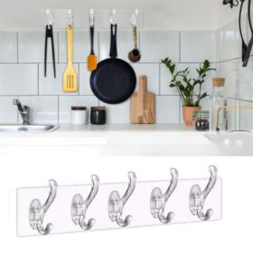 5&apos;li Güçlü Yapışkanlı Şeffaf Duvar Askısı Banyo Mutfak Düzenleyici Pratik Askılık (K0)