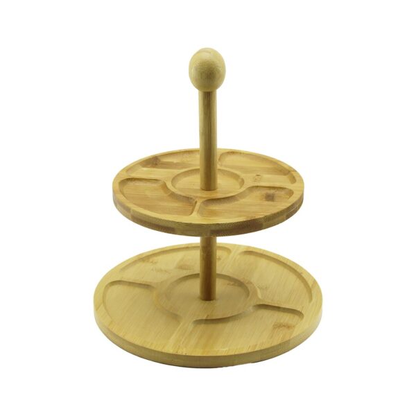 5 BÖLMELİ - YUVARLAK - 2 KATLI  AHŞAP BAMBU SUNUMLUK  ÇAP: 19.5CM -- 24.5CM (K0)