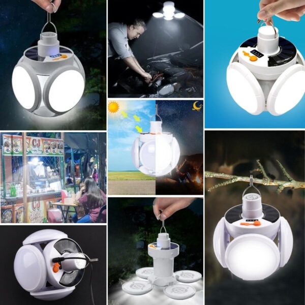 5 Led&amp;apos;li 3 Farklı Işık Modlu Açılıp Kapanabilir Led Kanatlı Güneş Enerjili Solar Aydınlatma Asılabilir Kamp Feneri (K0) - Görsel 3