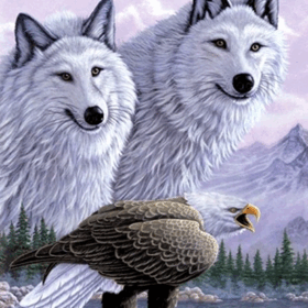 5D Elmas Boyama Kartallı Kurt Resmi Tablosu 40x60 cm