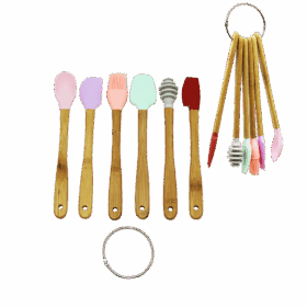6 PARÇA  MiNİ AHŞAP SAPLI SİLİKON MUTFAK SET (K0)