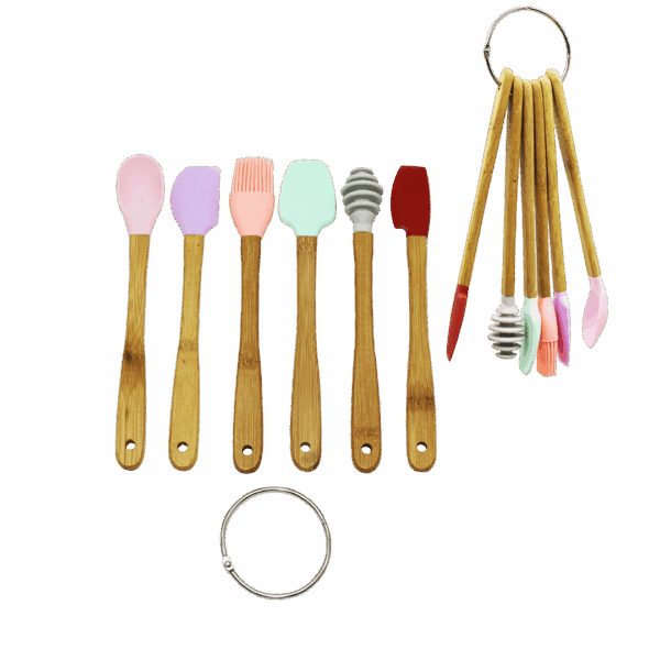 6 PARÇA  MiNİ AHŞAP SAPLI SİLİKON MUTFAK SET (K0)