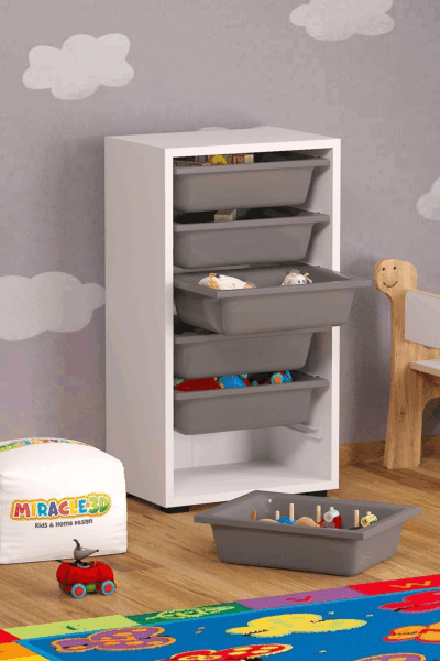 6 Sepetli Çok Amaçlı Dolap Gri Sepetli Çocuk odası Organizer