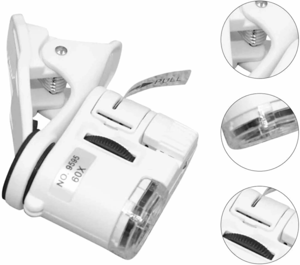 60x Mini Cep Telefonu Için Mandallı Mikroskop Uv Ledli Büyüteç Model Al2431 - Görsel 2