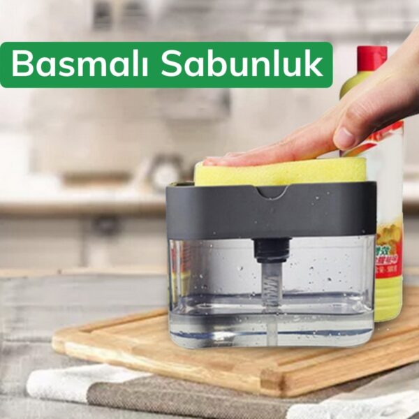 İkisi Bir Arada Basmalı Pratik Sıvı Sabunluk Pompası ve Bulaşık Yıkama Süngeri Haznesi (4172) - Görsel 5