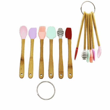 6 PARÇA  MiNİ AHŞAP SAPLI SİLİKON MUTFAK SET (4172)