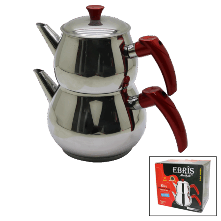 AİLE BÜYÜK BOY KÜRE ÇELİK ÇAYDANLIK SETİ ÜST: 1.2LT - ALT: 2LT (4172)