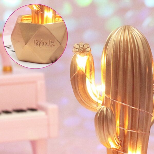 Led Işıklı Sevimli Kaktüs Dekoratif Masa Lambası Mini Biblo Gece Lambası-GOLD (4172) - Görsel 3