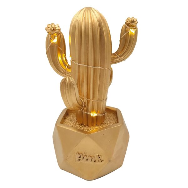 Led Işıklı Sevimli Kaktüs Dekoratif Masa Lambası Mini Biblo Gece Lambası-GOLD (4172) - Görsel 4