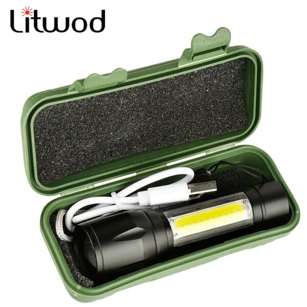 2500 Lumens + 5W COB LED USB Lion Şarjlı Ultra Güçlü Q5 XPE Su Geçirmez Şarjlı El Feneri (4172) - Görsel 4
