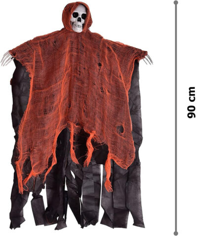 Led Işıklı Kahkaha Atan Sesli Sensörlü Ürpertici Kuru Kafa Korku Hayalet Saçaklı Dekor 90x50 cm (4172)