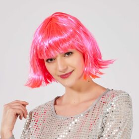 Şeker Pembe Renk Parti Peruğu Küt Saç (4172)