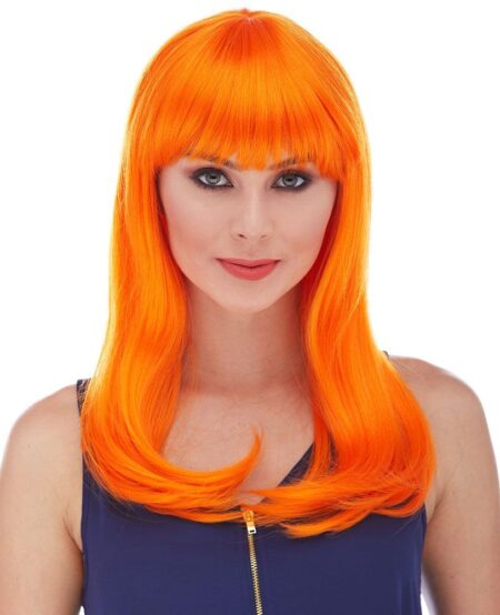 Turuncu Renk Uzun Düz Parti Peruğu (4172)