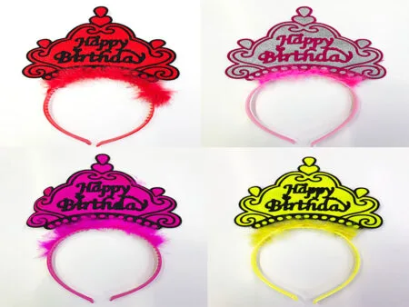 Happy Birthday Yazılı Neon Renk Taç 12 Adet (4172)