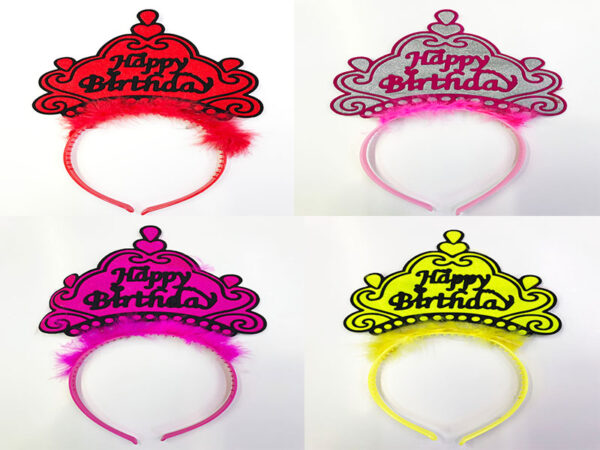 Happy Birthday Yazılı Neon Renk Taç 12 Adet (4172)