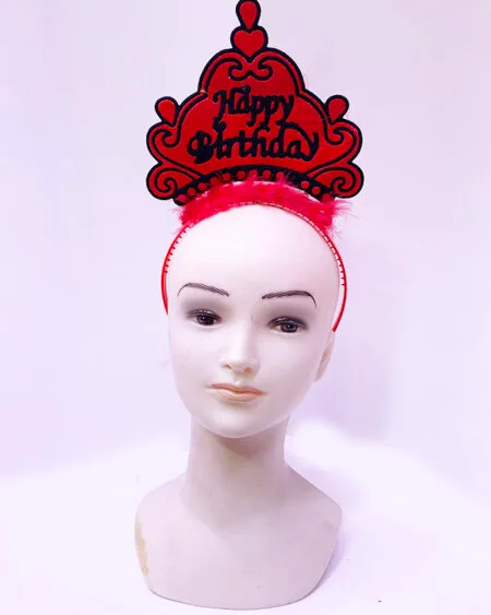 Happy Birthday Neon Kırmızı Renk Doğum Günü Tacı 24x15 cm (4172)