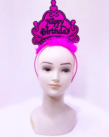 Happy Birthday Neon Fuşya Renk Doğum Günü Tacı 24x15 cm (4172)