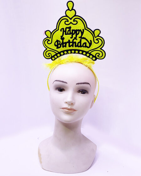 Happy Birthday Neon Sarı Renk Doğum Günü Tacı 24x15 cm (4172)