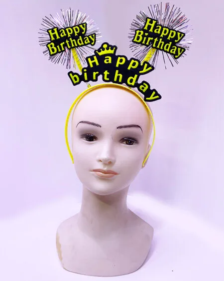 Happy Birthday Püsküllü Neon Sarı Renk Doğum Günü Tacı 22x19 cm (4172)