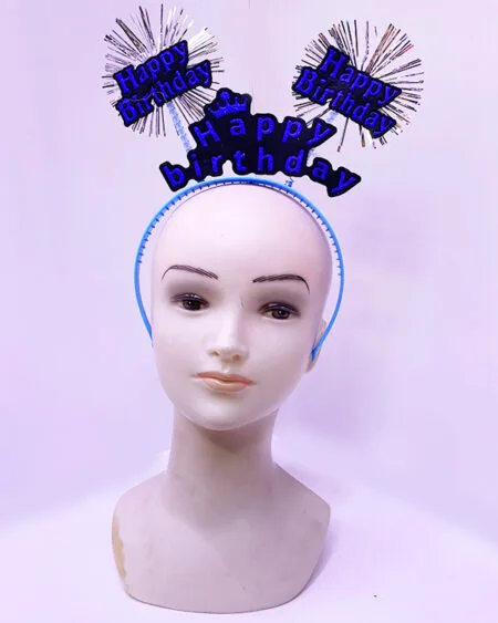 Happy Birthday Yazılı Püsküllü Neon Mavi Renk Doğum Günü Tacı 22x19 cm (4172)