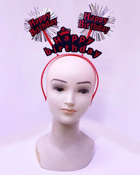 Happy Birthday Yazılı Püsküllü Neon Kırmızı Renk Doğum Günü Tacı 22x19 cm (4172)