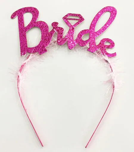 Fuşya Renk Bekarlığa Veda İtalik Yazı Alyanslı Bride Taç (4172)