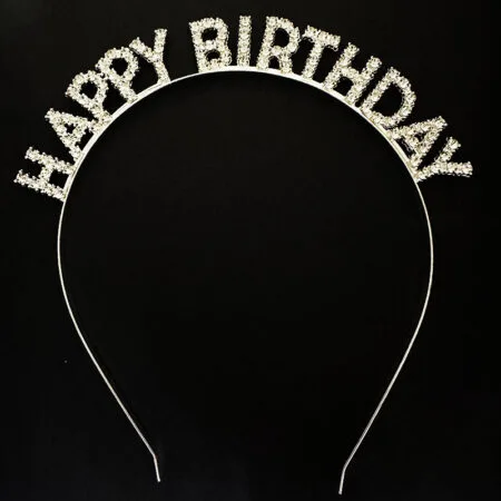 Gümüş Kristal Taşlı Happy Birthday Doğum Günü Tacı İthal Ürün A Kalite 17x16 cm (4172)