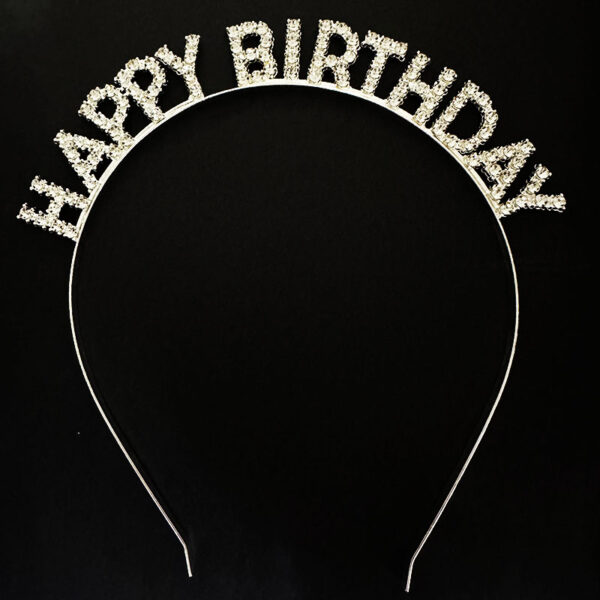 Gümüş Kristal Taşlı Happy Birthday Doğum Günü Tacı İthal Ürün A Kalite 17x16 cm (4172)