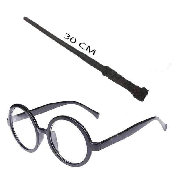 Harry Potter Asası 30 cm ve Siyah Çerçeveli Harry Potter Gözlüğü Seti (4172)