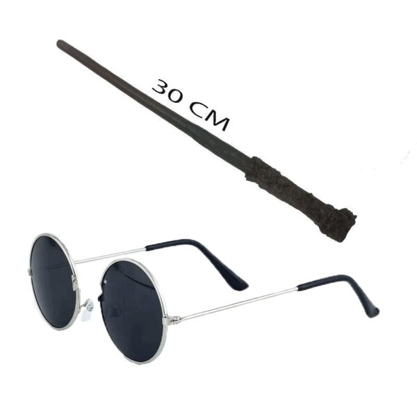 Harry Potter Asası 30 cm ve Siyah Metal Çerçeveli Harry Potter Gözlüğü Seti (4172)