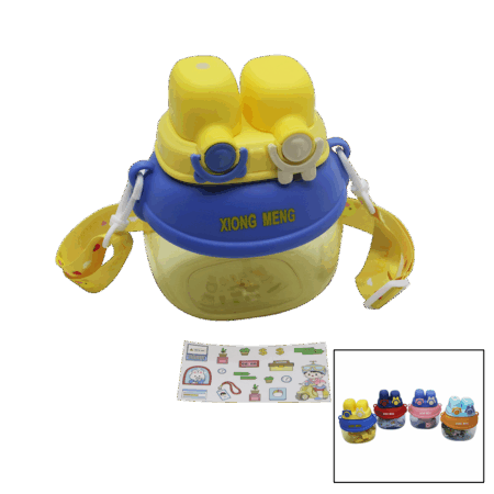 YÜZ MODELİ  - 2 KİLİTLİ KAPAK  RENKLİ MİKA KRİSTAL SULUK MATARA PİPETLİ - NAYLON ÇANTALI - ASKILI 1280ML (4172)