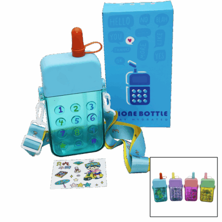 TELEFON MODELİ RENKLİ MİKA KRİSTAL SULUK MATARA PİPETLİ - VİDALI KAPAK - ASKILI 300ML (4172)