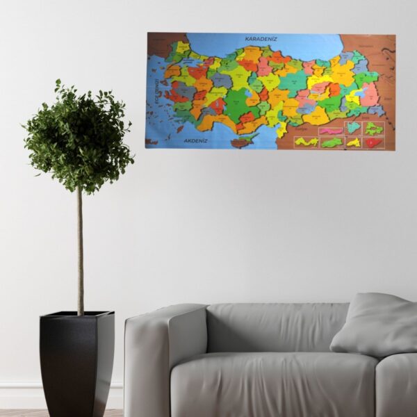 Renkli Türkiye Haritası Manyetik Yapıştırıcı Gerektirmeyen Duvar Stickerı 118 CM * 56 CM (4172) - Görsel 5