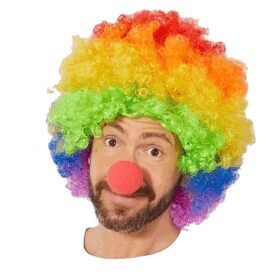 Rengarenk Gökkuşağı Afro Bonus Peruk ve Kırmızı Renk Sünger Burun 120 gr (4172)