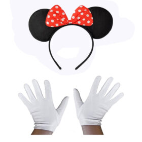 Kırmızı Fiyonklu Minnie Mouse Tacı ve Beyaz Eldiven Seti (4172)