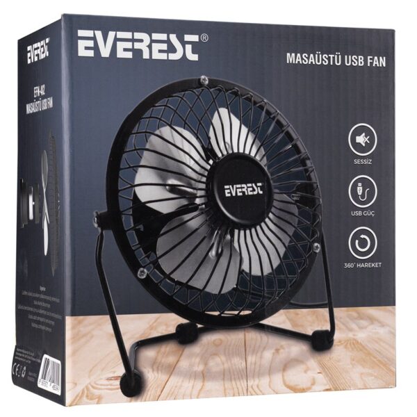 EVEREST EFN-482 MASAÜSTÜ METAL SİYAH FAN (4172) - Görsel 3