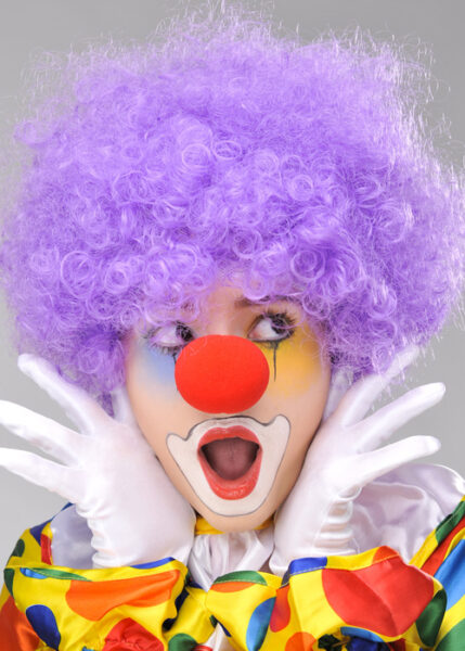 Mor Renk Kıvırcık Afro Bonus Peruk Takma Saç ve Kırmızı Burun Seti (4172)