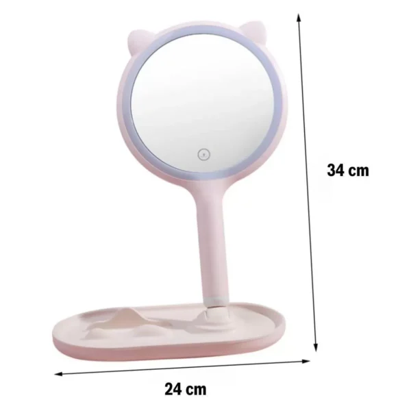 Kedi Kulaklı Telefon Standlı Yuvarlak Dokunmatik Led Ayarlı Masa Üstü Makyaj Aynası (4172) - Görsel 3