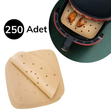 250 Adet Air Fryer Pişirme Kağıdı Tek Kullanımlık Hava Fritöz Yağ Geçirmez Yapışmaz Gıda Pişirme Kağıdı Delikli Kare Model (4172)