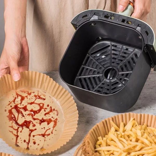 50 Adet Air Fryer Pişirme Kağıdı Tek Kullanımlık  23 Cm Yuvarlak Pişirme Kağıdı XXL PVC li (4172) - Görsel 3