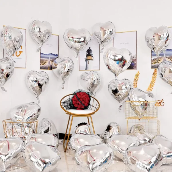 Metalize Parlak Gümüş Kalp Şekilli Uçan Balon Folyo 18 inç 45 cm 10 Adet (4172) - Görsel 2